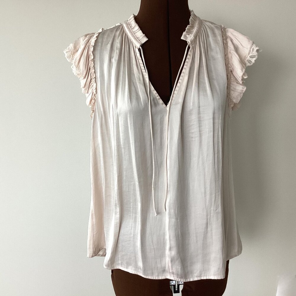 Blush Top with Lace Trimmed Ruffled Sleeves